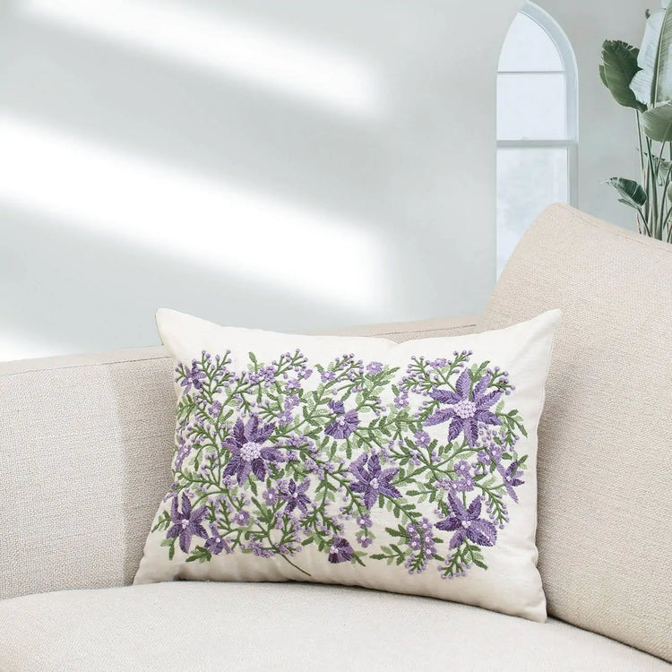Elegant Fleurir Purple Cotton Pillow 14x20 with insert