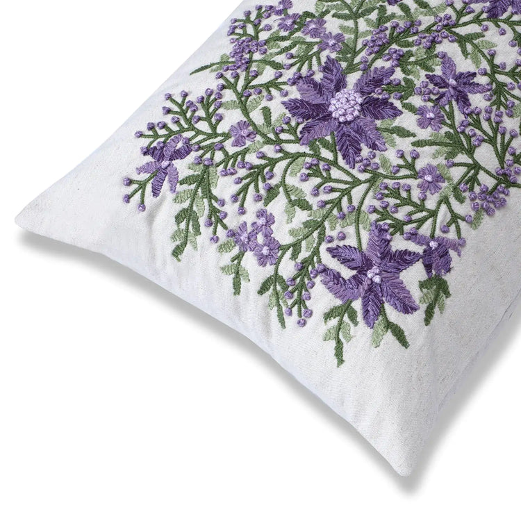 Elegant Fleurir Purple Cotton Pillow 14x20 with insert