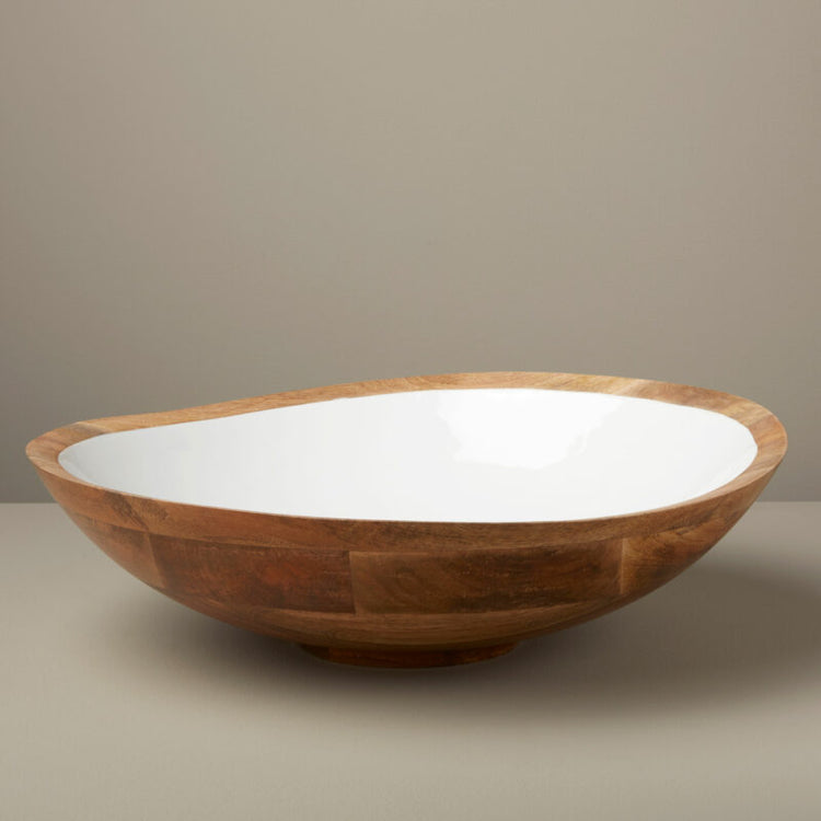 Madras Oversized Mango Wood Bowl, White