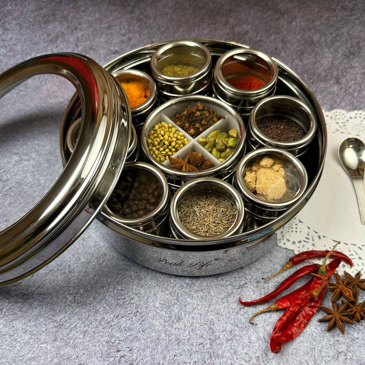 Spice Box Stainless Steel Container, includes 12 spices and labels