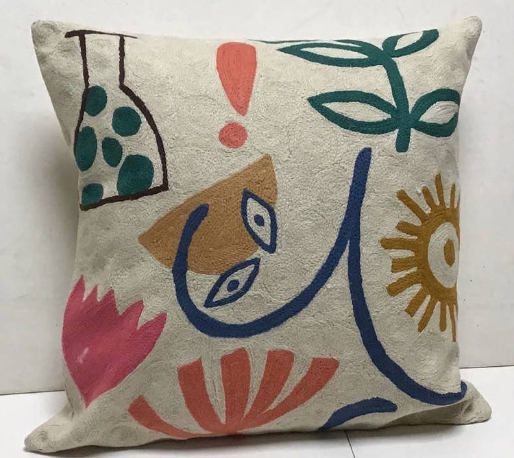 Modern Klee Biology Chainstitch Pillow 18x18 with insert