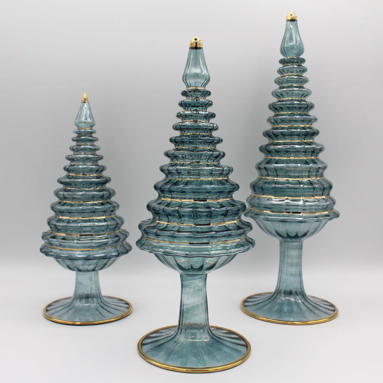 Blue Spruce Tall Blown Glass Tabletop Christmas Tree