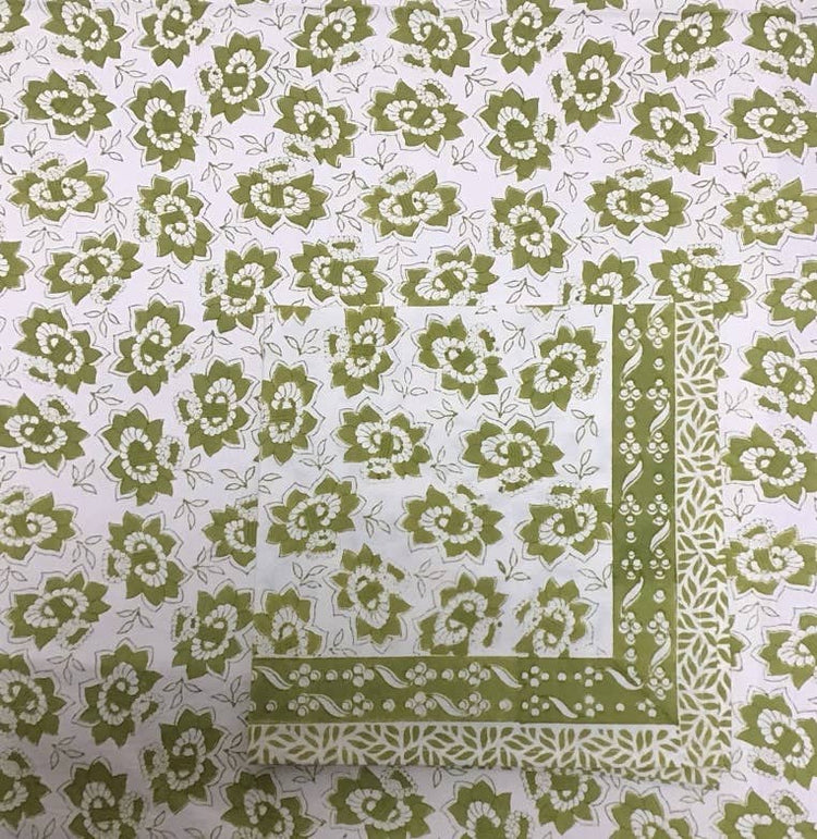 Daffodil Green Block Print Tablecloth 60x90