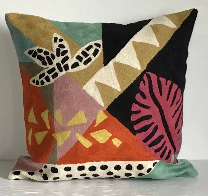Artistic Matisse Leaves Chainstitch Pillow 18x18 with insert