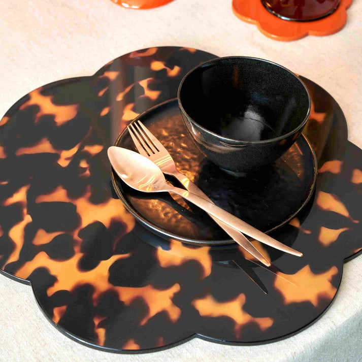Addison Ross Faux Tortoise Shell Scalloped Placemat 13" x 13"