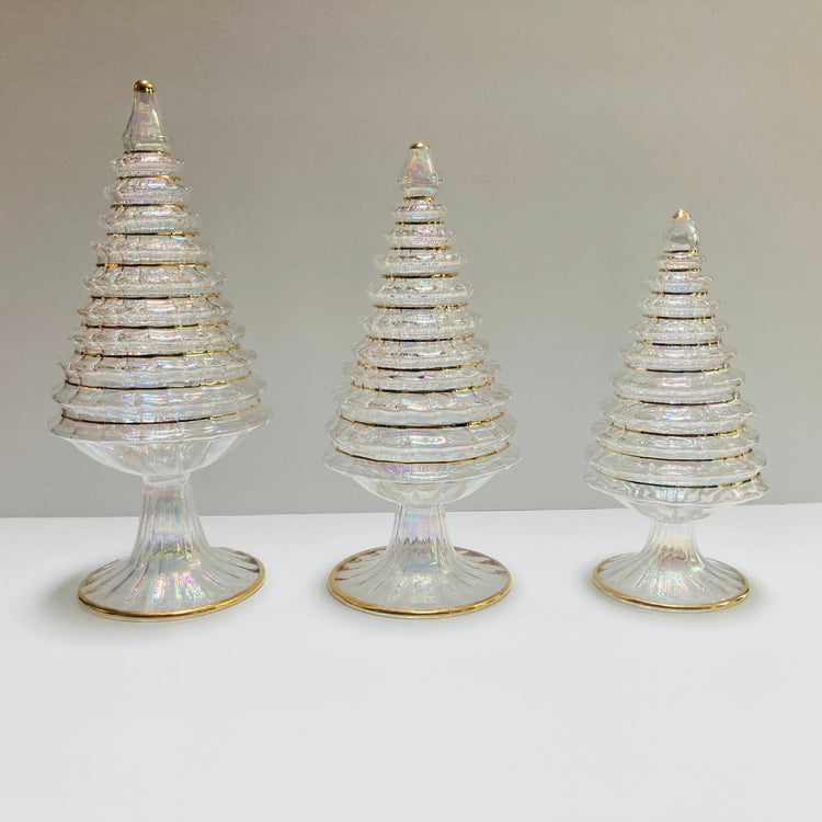 White Spruce Tall Blown Glass Tabletop Christmas Tree