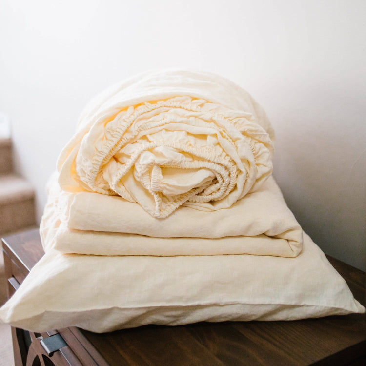 Luxurious White Linen Bed Sheet Set, King