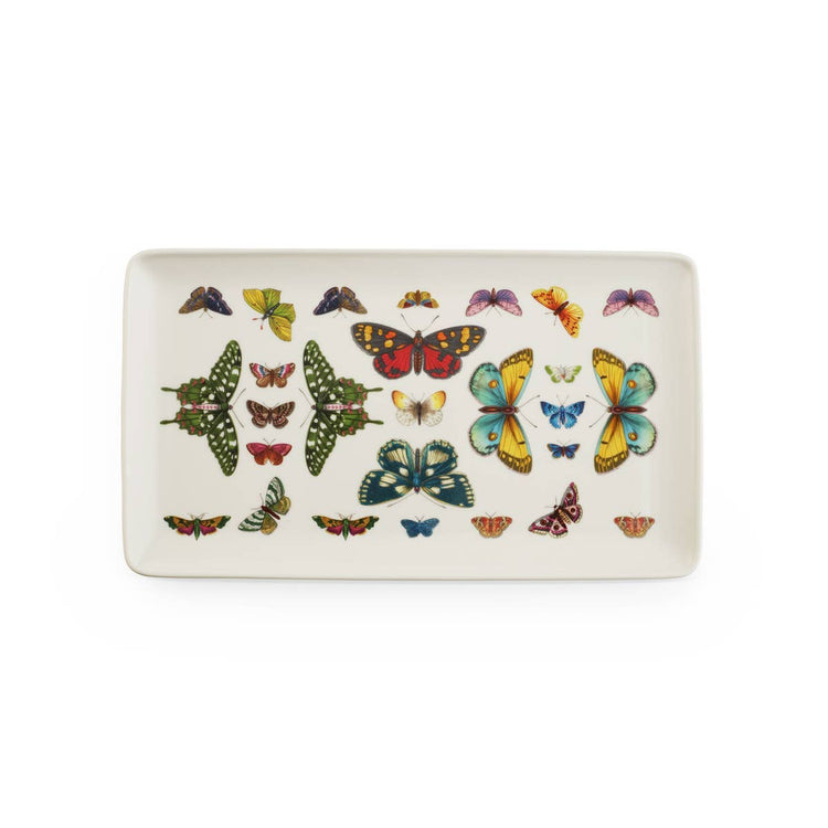Botanic Garden Harmony Rectangular Tray 13" White Butterfly Garden