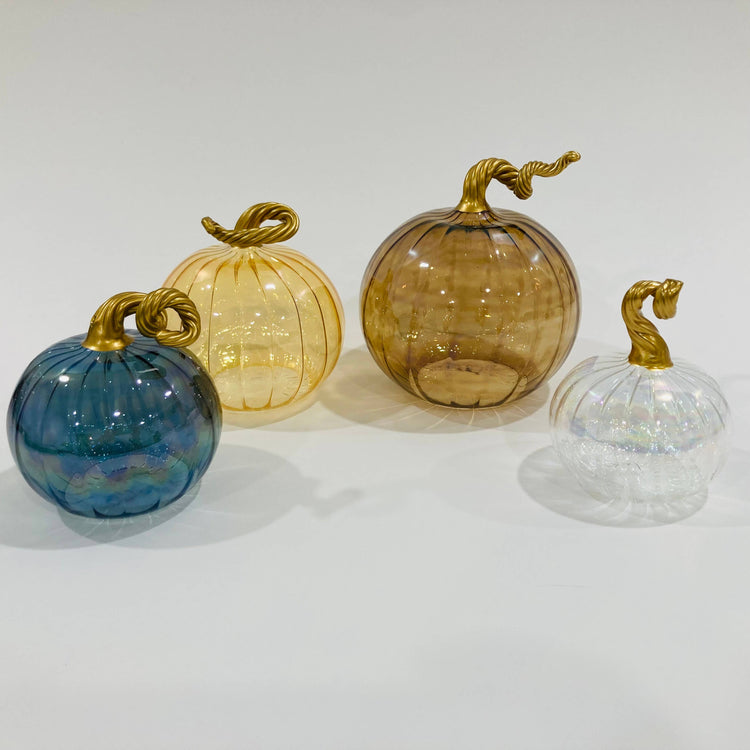 Large Blown Glass Pumpkin - Iridescent Clear