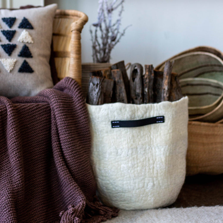 Jupiter Basket, Hand felted, Karakul Wool
