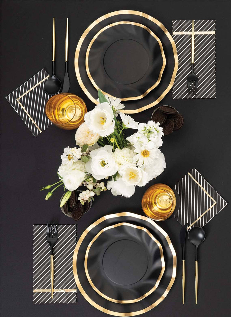 Black & Gold Bella Assorted Plastic Cutlery (24pc, Service for 8)