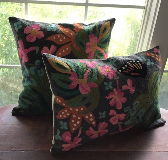 Artistic Tahiti Charcoal Chainstitch Pillow 18x18 with insert