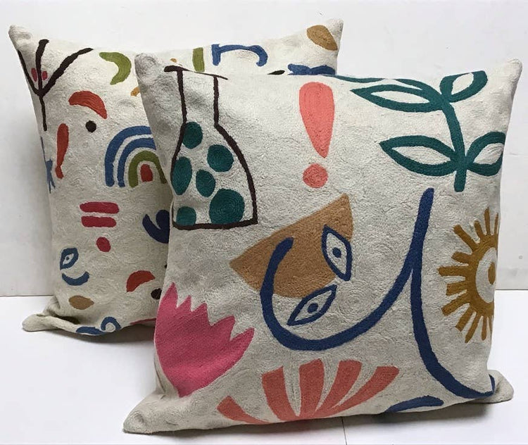 Modern Klee Biology Chainstitch Pillow 18x18 with insert