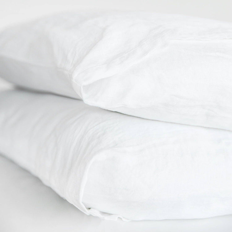 White Linen Pillowcases Queen Standard (Set of 2)