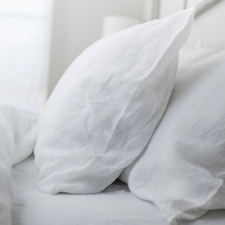 White Linen Pillowcases Queen Standard (Set of 2)