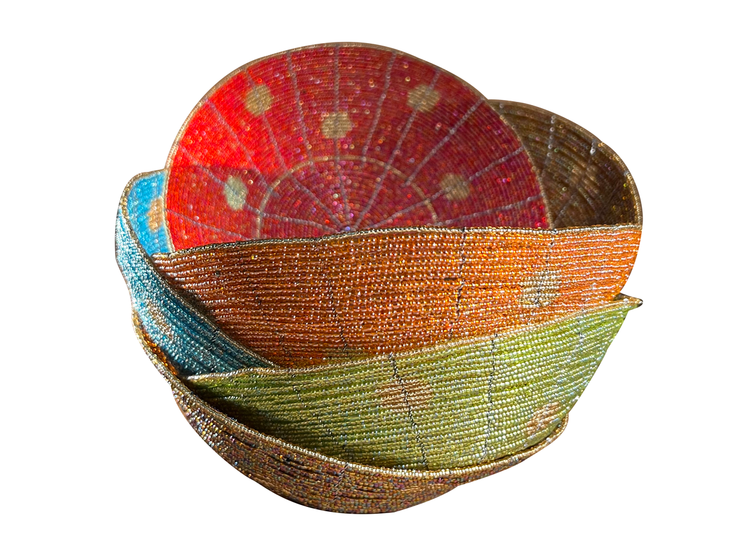 Bowls, Glass Beaded, 8" Old Gold