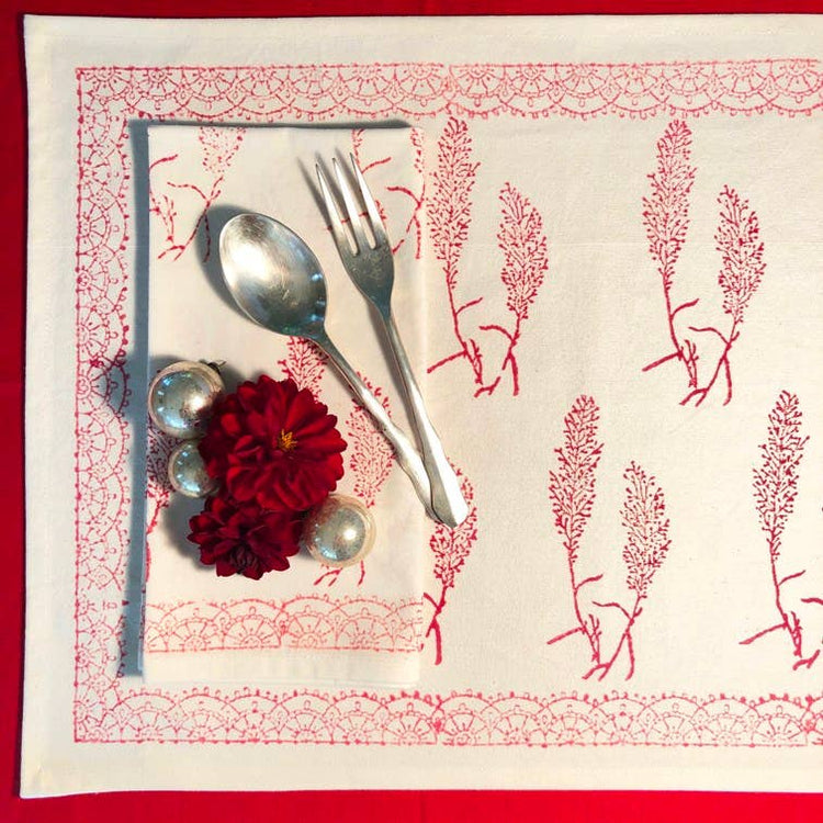 Pampas Grass Red Block Print Napkins - Set of 4