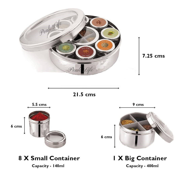 Spice Box Stainless Steel Container, includes 12 spices and labels