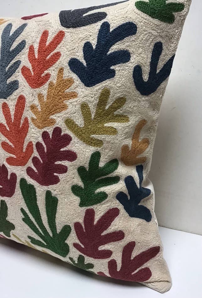 Artistic Matisse Leaves Chainstitch Pillow 18x18 with insert