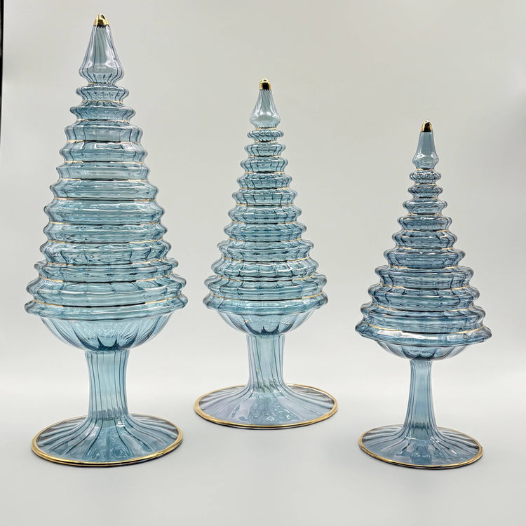 Light Blue Spruce Tall Blown Glass Tabletop Christmas Tree