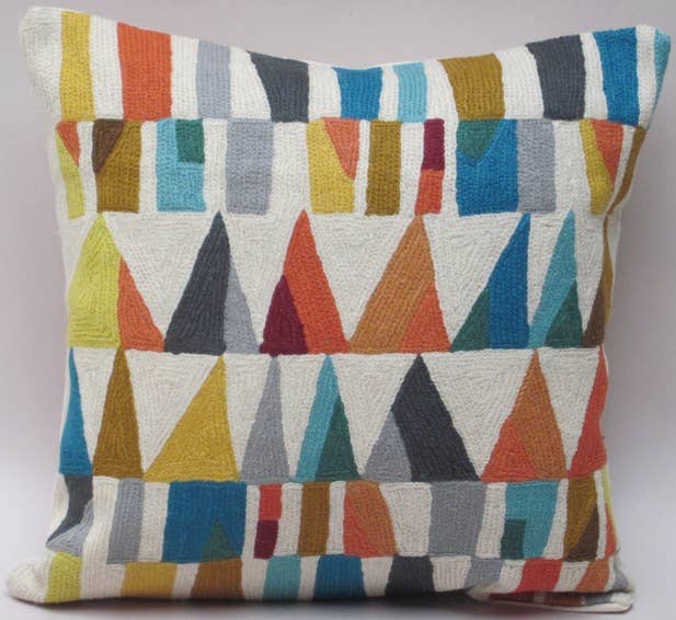 Modern Delaunay Scandi Triangles Chainstitch Pillow 18x18 with insert