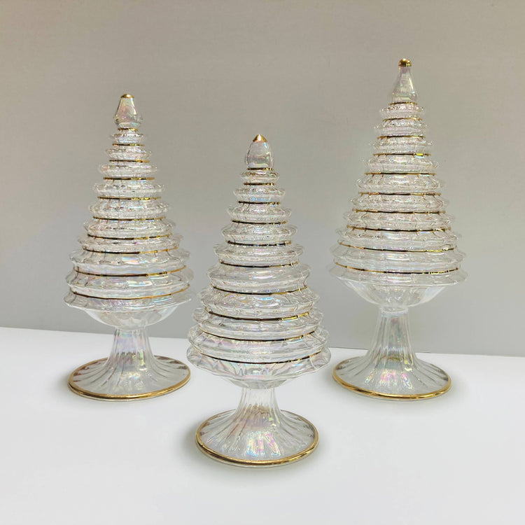 White Spruce Tall Blown Glass Tabletop Christmas Tree