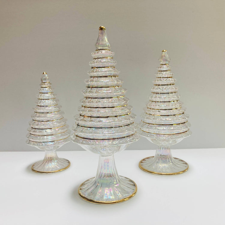 White Spruce Tall Blown Glass Tabletop Christmas Tree