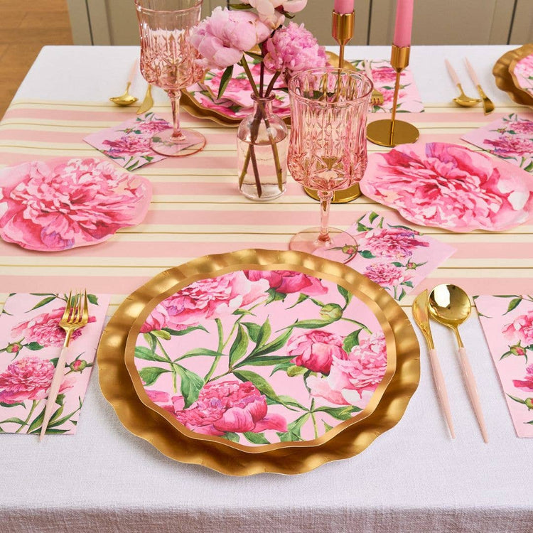 Pink Peonies Wavy Paper Dinner Plate (8pk)