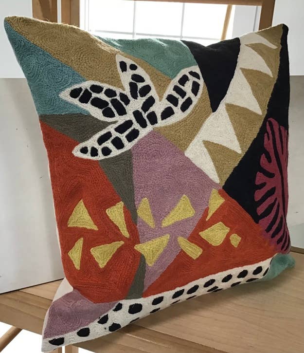 Artistic Matisse Leaves Chainstitch Pillow 18x18 with insert