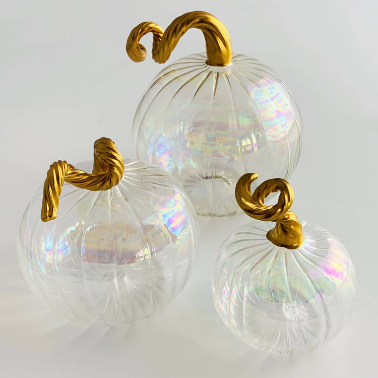 Large Blown Glass Pumpkin - Iridescent Clear