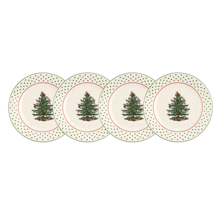 Christmas Tree Polka Dot S/4 Dessert Plates