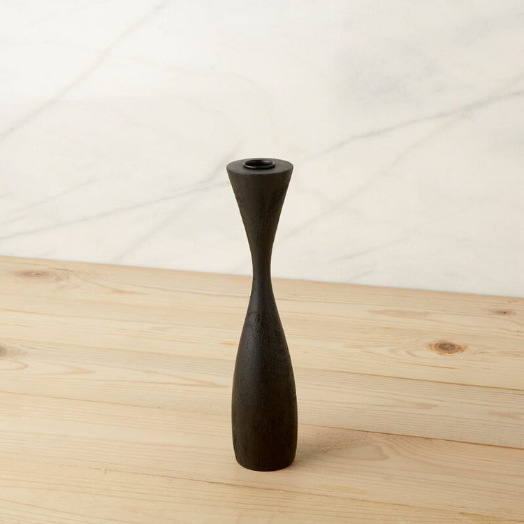 Arendal black mango wood candlestick holder