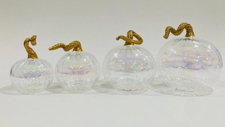 Large Blown Glass Pumpkin - Iridescent Clear