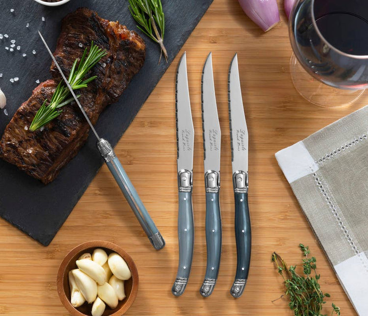 French Home Laguiole Steak Knives - Set of 4, Shades of Grey