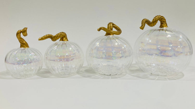 Large Blown Glass Pumpkin - Iridescent Clear