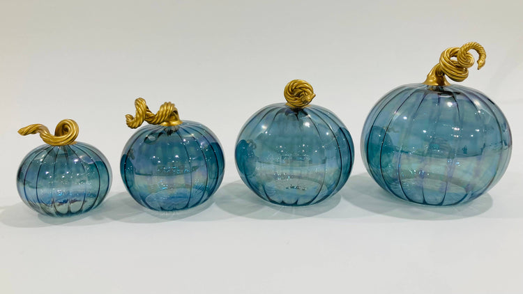 Mini Blown Glass Pumpkin - Iridescent Teal