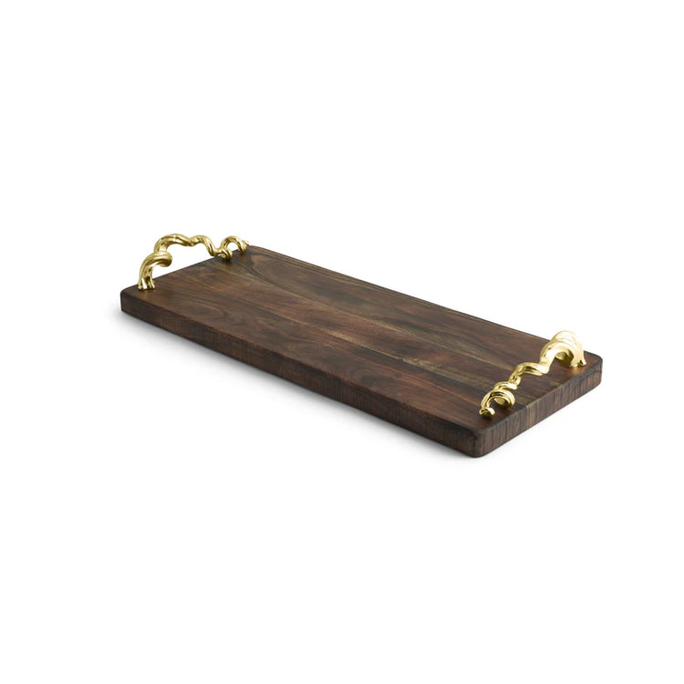 Michael Aram Vine wood board, natural wood with metal vine detail, for serving or display.
