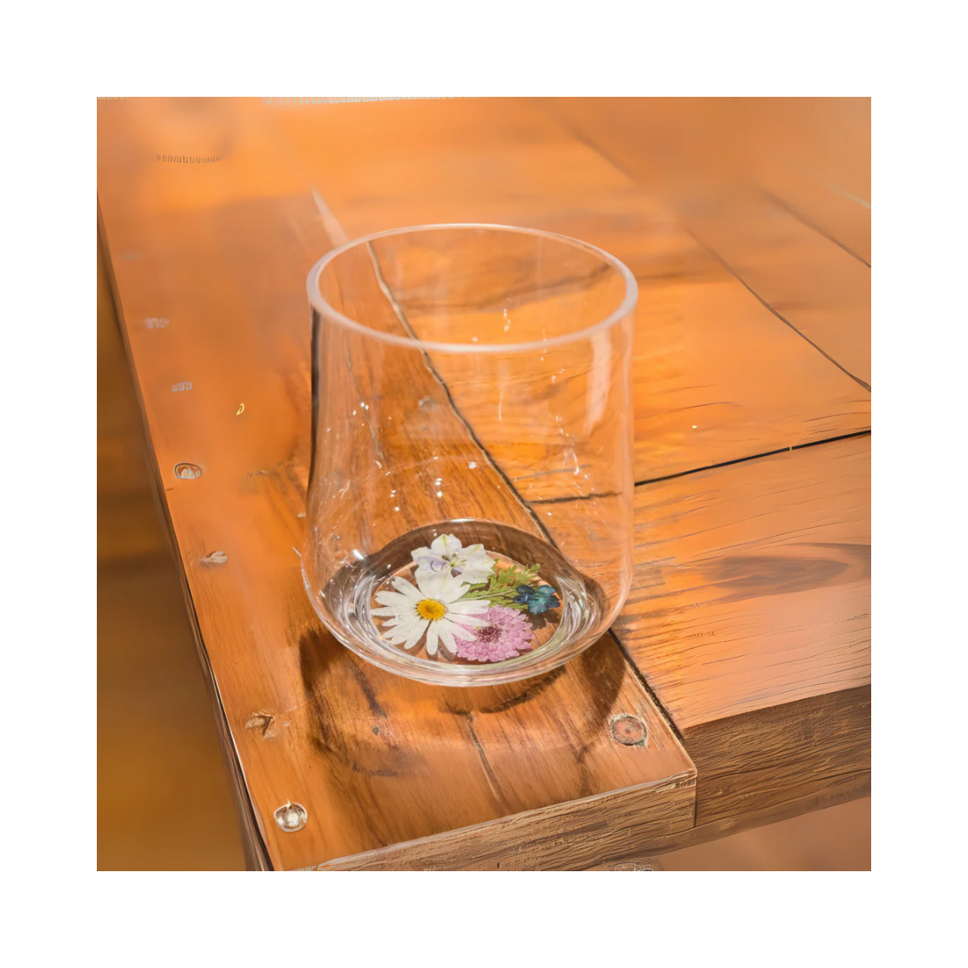 Floral Resin Acrylic Stemless Wine Glass | Handcrafted