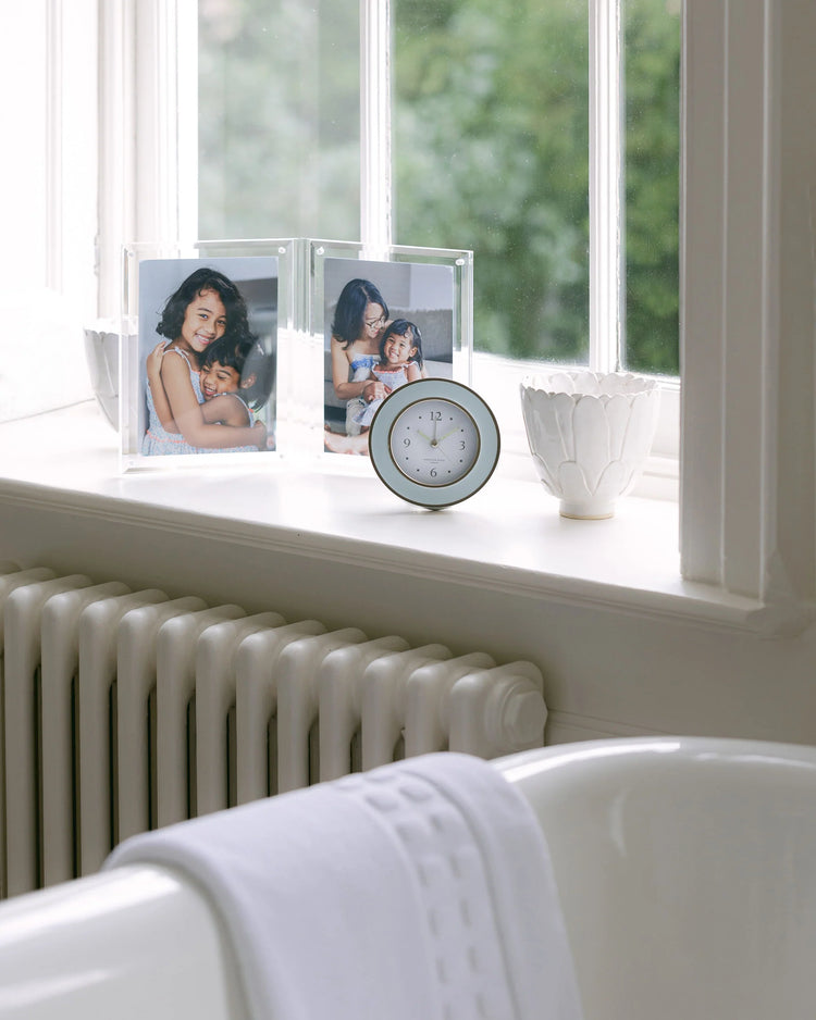 Powder Blue Enamel & Silver Trim Alarm Clock