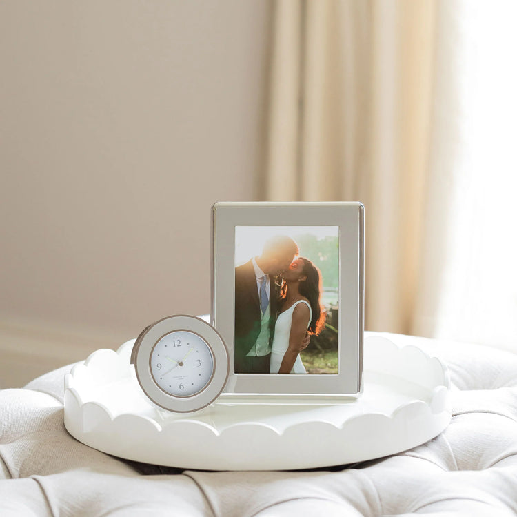 Powder Blue Enamel & Silver Trim Alarm Clock