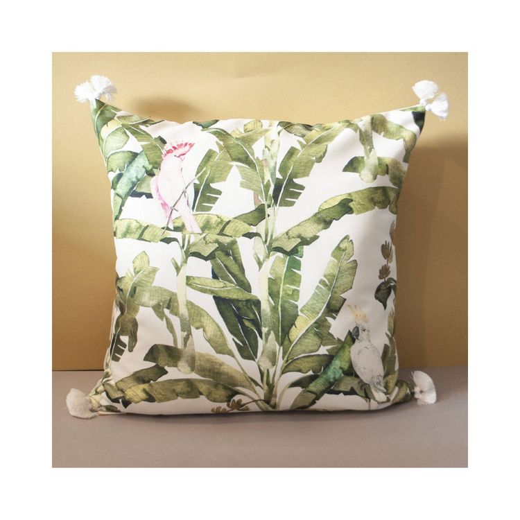 Amazonas 18x18 inch pillow, with a vibrant and artistic pattern, displayed on a sofa