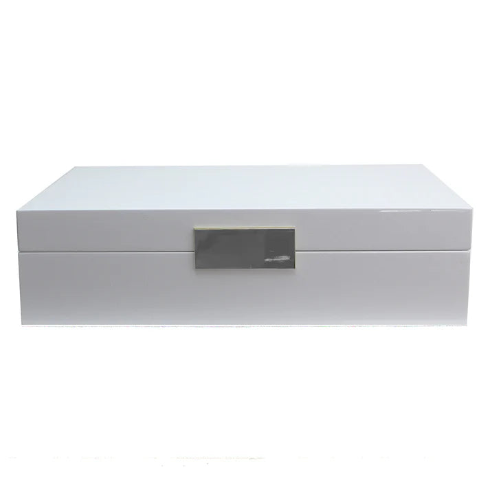 8x11 White Lacquer & Gold Trim Large Lux Storage Box, Executive Keepsake, by Addison Ross