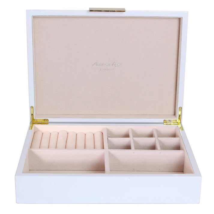 8x11 White Lacquer & Gold Trim Large Lux Storage Box, Executive Keepsake, by Addison Ross