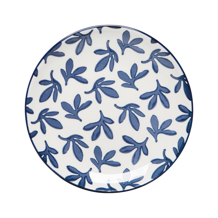 Elegant 6 inch blue floral appetizer plates. Stamped design adds charm. Perfect for parties, gatherings. Durable and stylish. Shop now!