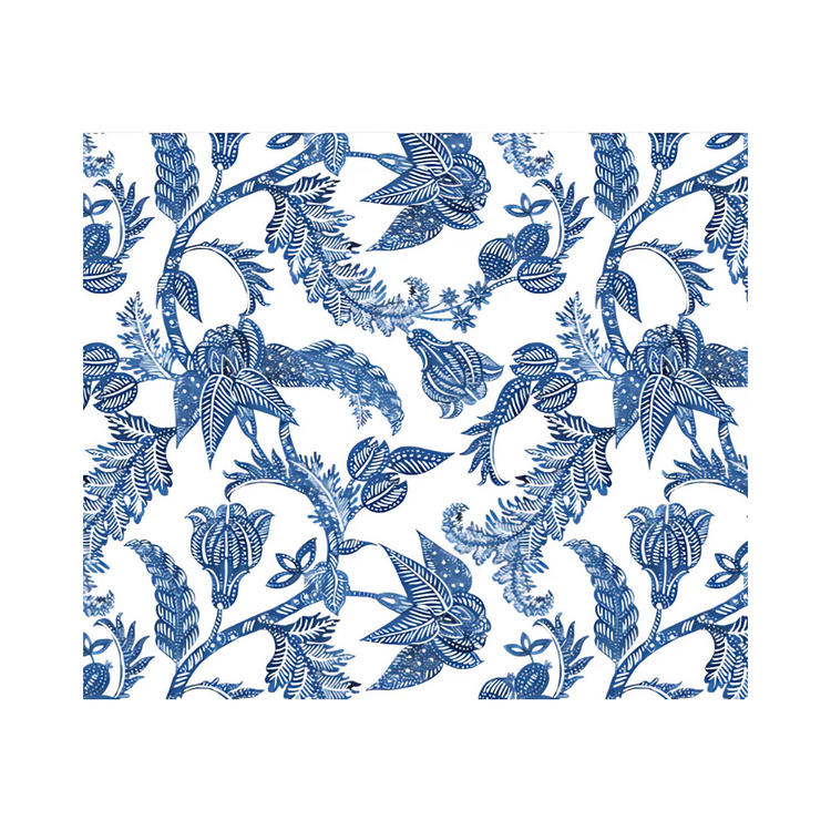Costa blu 59x12 inch tablecloth, featuring cool blue tones, draped over a dining table