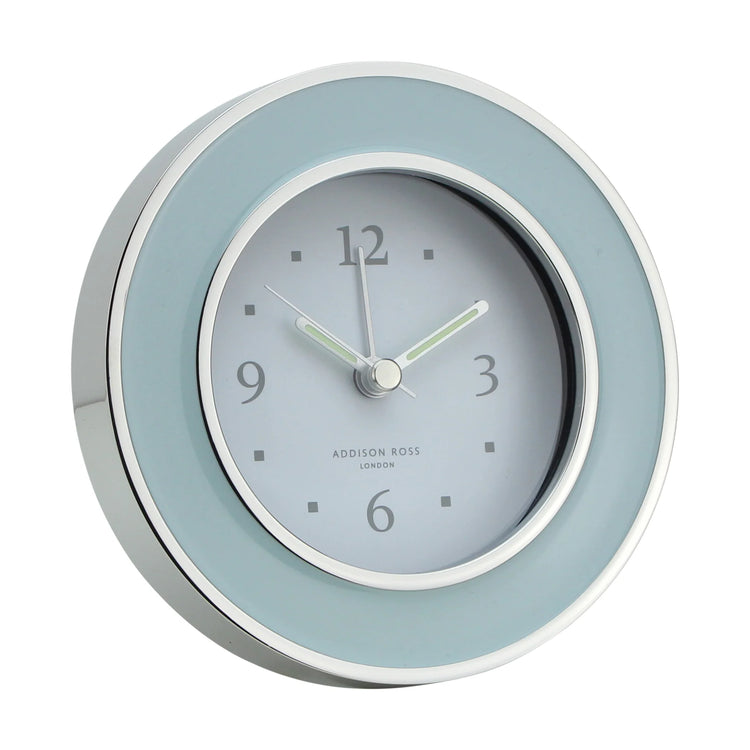 Powder Blue Enamel & Silver Trim Alarm Clock