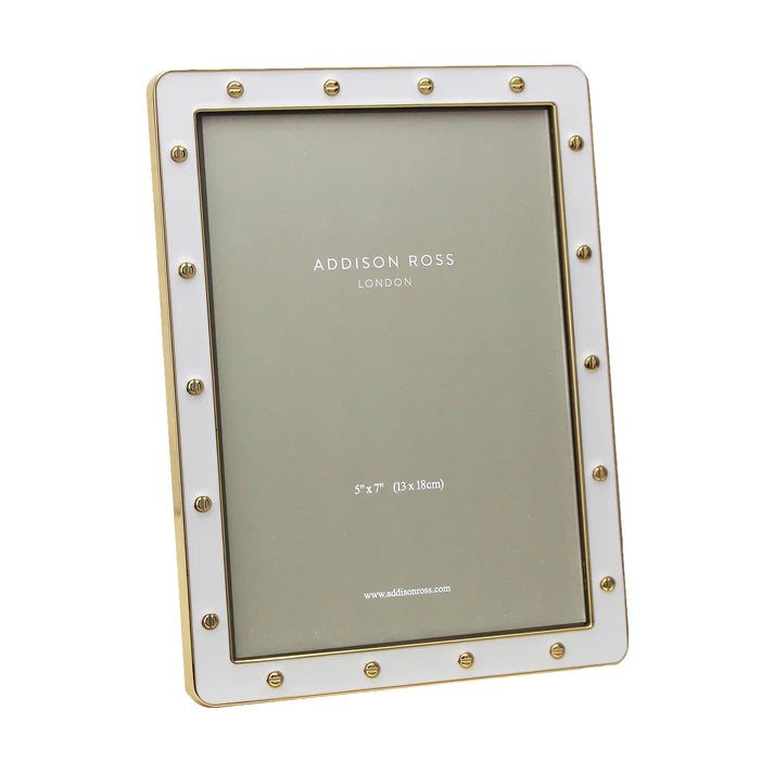 5x7 White Enamel Locket Photo Frame with Gold Trim by Addison Ross