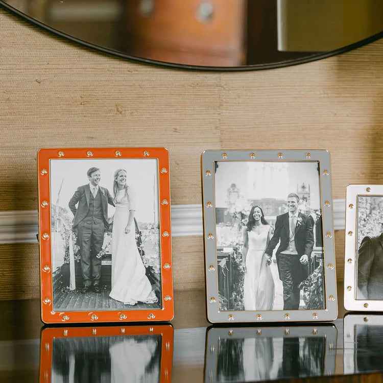 5x7 Orange Enamel Locket Photo Frame with Gold Trim, Unique Hinge, by Addison Ross