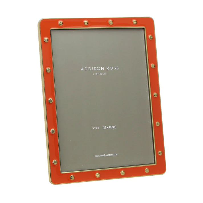 5x7 Orange Enamel Locket Photo Frame with Gold Trim, Unique Hinge, by Addison Ross
