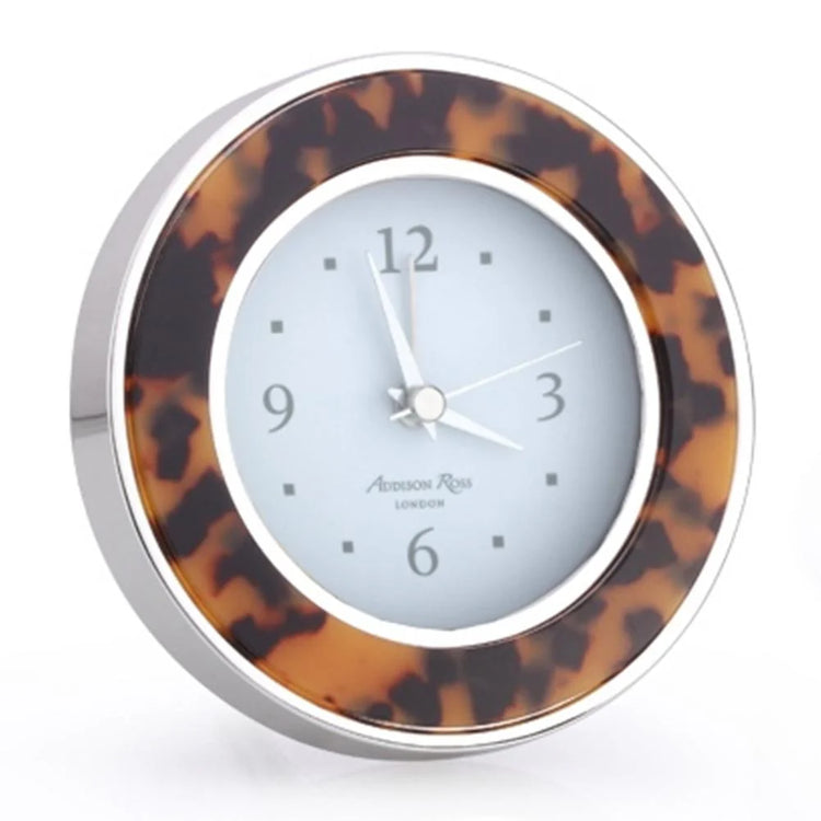 Faux Tortoiseshell & Silver Enamel Alarm Clock, Silent Sweep Movement, Addison Ross